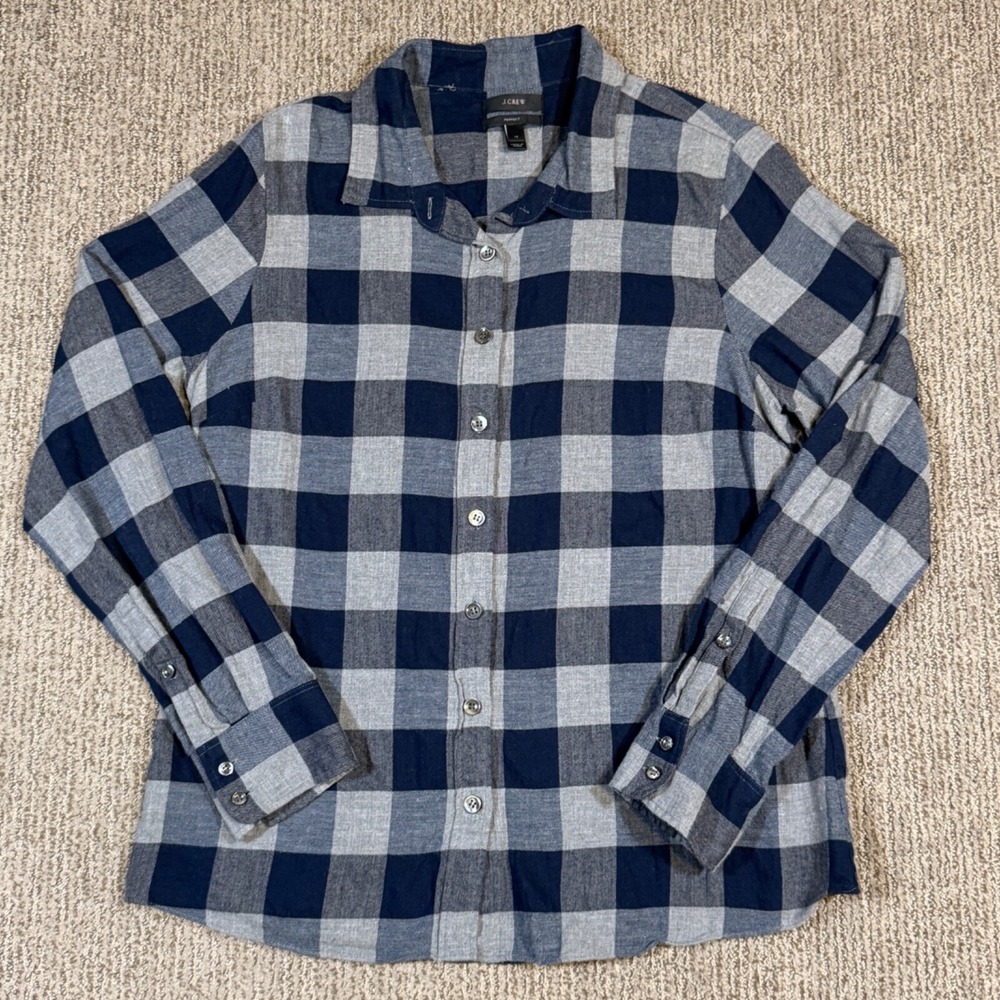 J Crew Womens 12 Flannel Button Up Shirt Long Sleeve Perfect Fit Buffalo Check